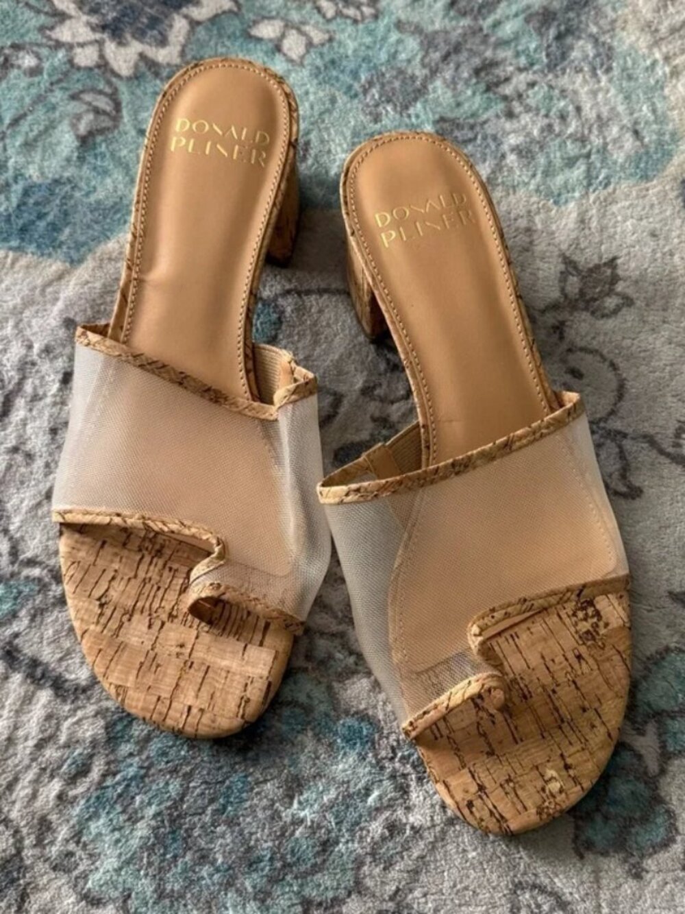 Donald Pliner Naia Cork Mesh Open Toe Ring Block Heel Slip-on Sandals Sz 10